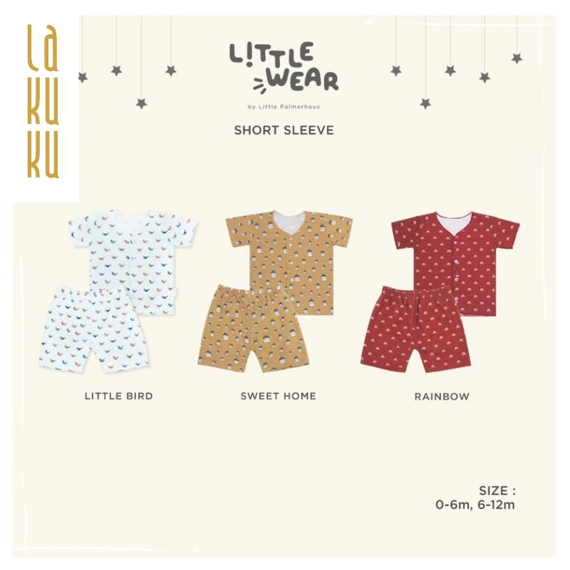 Lakuku - Little Palmerhaus Setelan Piyama Pendek kancing depan 0-12 bulan - Baju Celana Bayi Little Wear Short Sleeve newborn