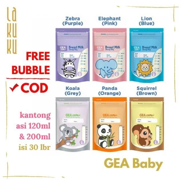 Lakuku - Kantong susu asi GEA BABY 120ml & 200ml Breast Milk Storage Bag COD PACKING BUBBLE isi 30 lbr