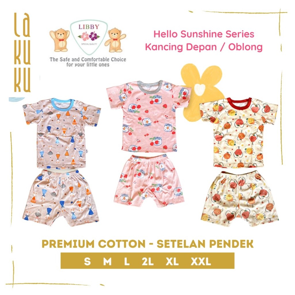 Lakuku - Setelan Libby Baby Baju Celana Pendek Kancing Depan Oblong S sampai XXL