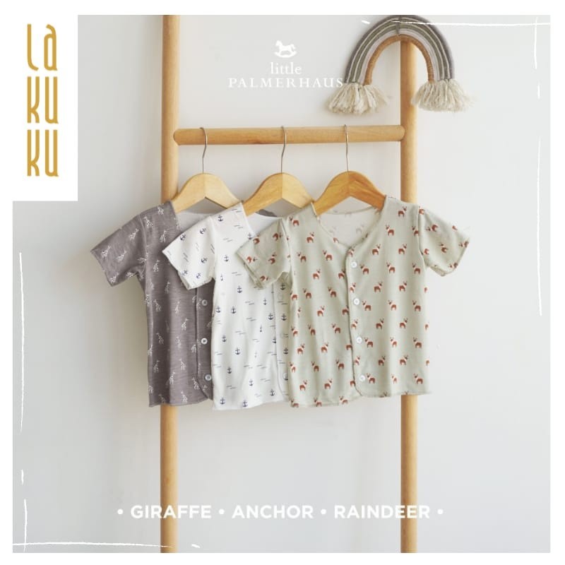 Lakuku - Little Palmerhaus Setelan Piyama Pendek kancing depan 0-12 bulan - Baju Celana Bayi Little Wear Short Sleeve newborn