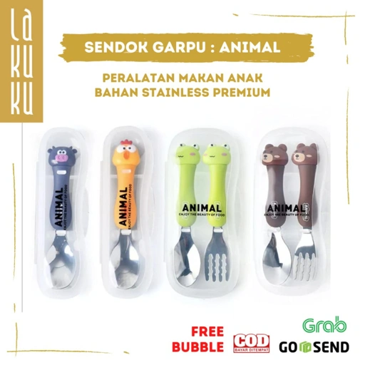 Image of Lakuku - Sendok Garpu Stainless Karakter hewan animal peralatan makan anak