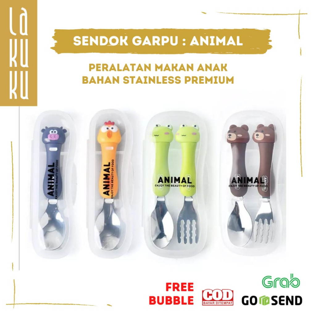 Lakuku - Sendok Garpu Stainless Karakter hewan animal peralatan makan anak