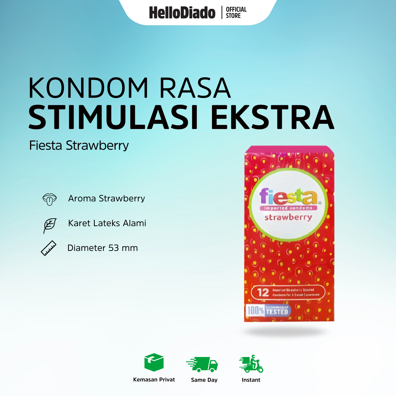 Kondom Fiesta Strawberry - Aroma Manis Buah Strawberry - isi 12 Pcs