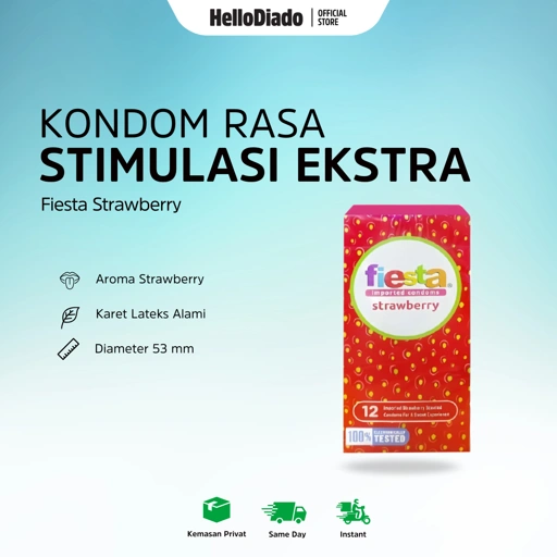 Kondom Fiesta Strawberry - Aroma Manis Buah Strawberry - isi 12 Pcs