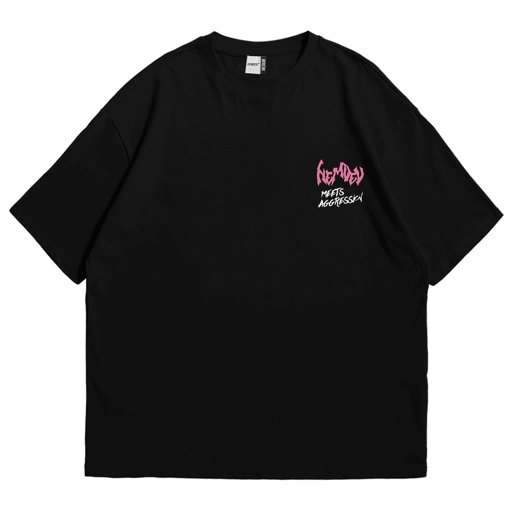 Image of Hemdev Tshirt Oversize Aggression Black Tees Katun