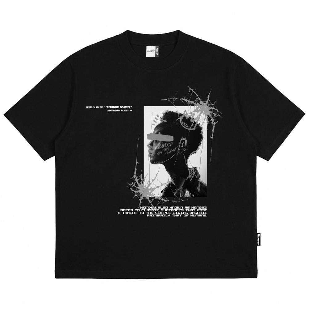 Hemdev Tshirt Boxy Oversized Spidey Black Tees Katun