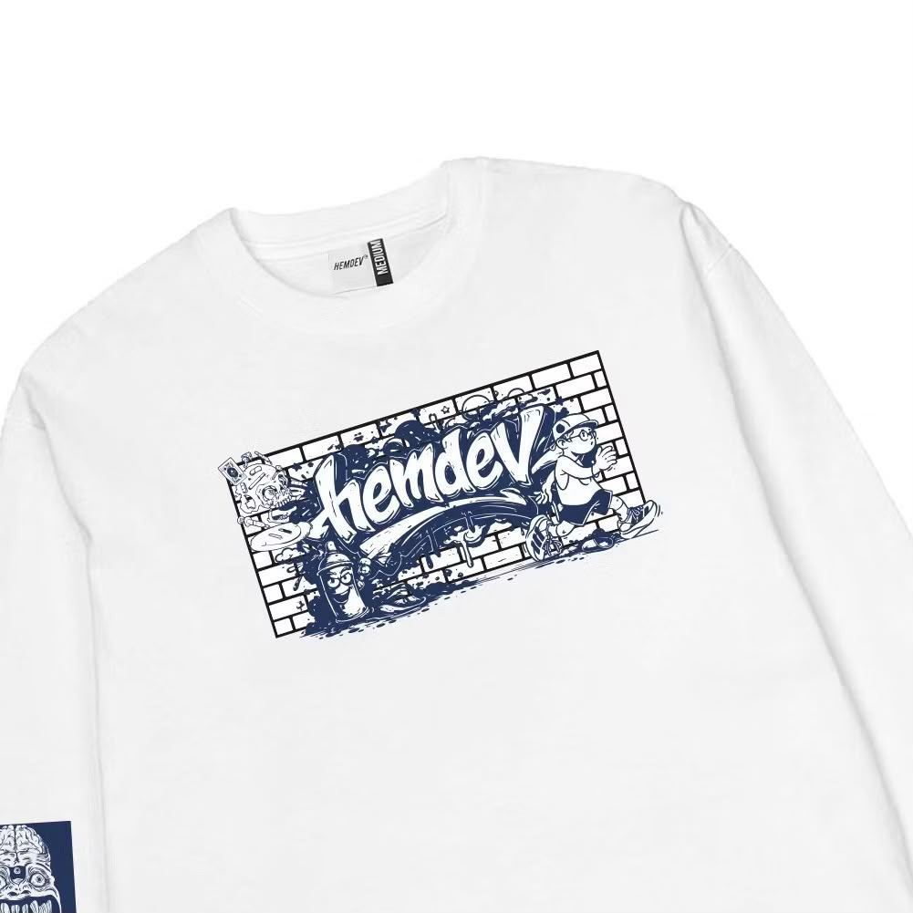 Hemdev Tshirt Longsleeve Grafiti White Tees Katun