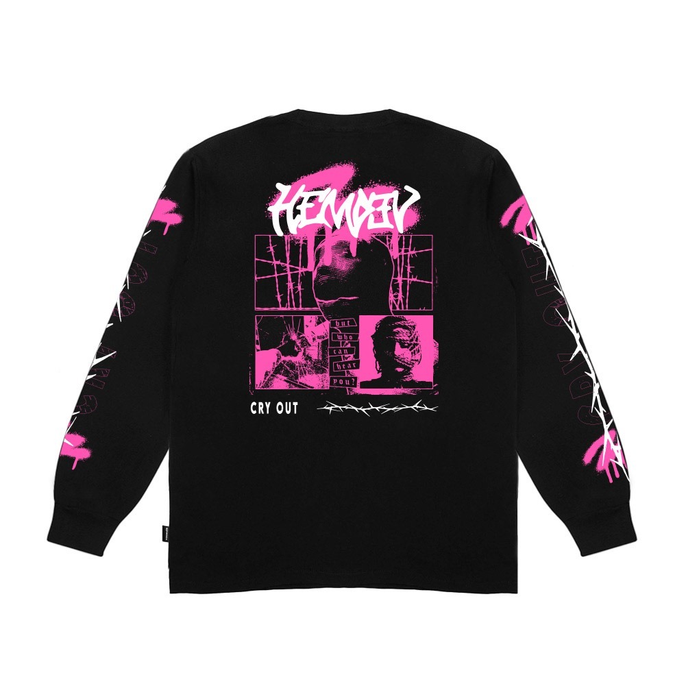 Hemdev Tshirt Longsleeve Cry Black Tees Katun