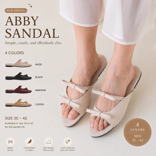 Image of ECCLETTE - SANDAL ABBY | FLAT WANITA SANTAI KOKOP KEKINIAN HITS TEPLEK PITA SENDAL SLIP ON