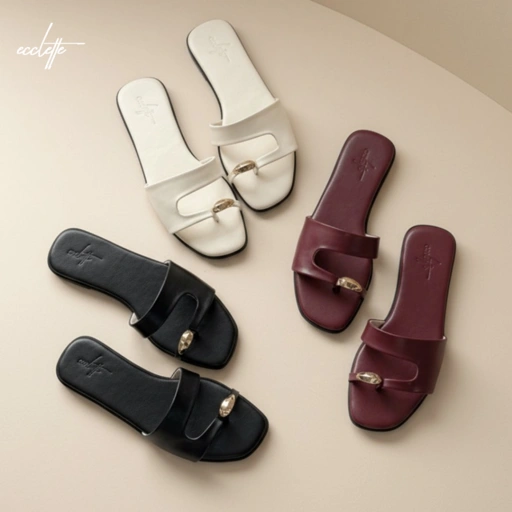 ECCLETTE - CORINNE SANDAL | FLAT WANITA TOE JEMPOL GOLD KOKOP KEKINIAN TEPLEK SENDAL SLIP ON
