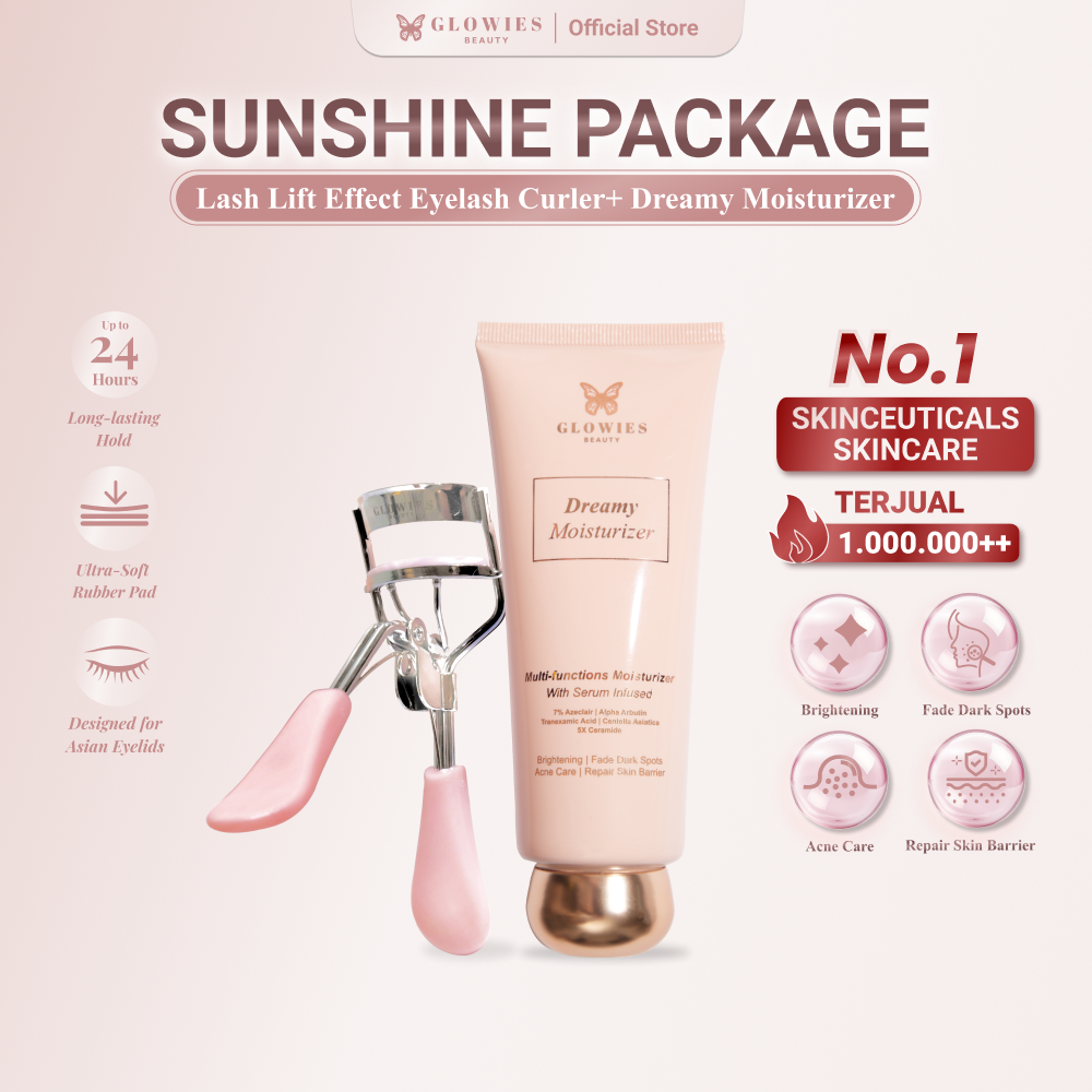Glowies Beauty 2pcs Sunshine Package Glowies Dreamy Moisturizer 80 ml Pelembab Wajah  Glowies Penjepit Bulu Mata Lash Lift Effect Eyelash Curler