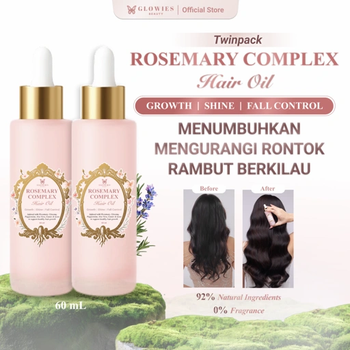 [2 PCS] Hair Oil Anti Rontok Glowies Rosemary Complex Hair Oil Get 2 pcs Paket Hemat Penumbuh Rambut Alami Atasi Rambut Rontok Kering & Rapuh Hair Growth Oil dengan Rosemary Ginseng Castor Aloe Vera Natural Ingredients
