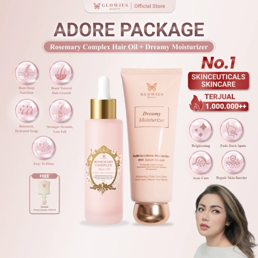 Glowies Beauty Adore Package Get Dreamy Moisturizer + Rosemary Complex Hair Oil Membantu Merawat Rambut Menumbuhkan Rambut & Merawat Kulit Wajah Melembapkan Kulit Mengunci Kelembapan & Menjaga Barrier