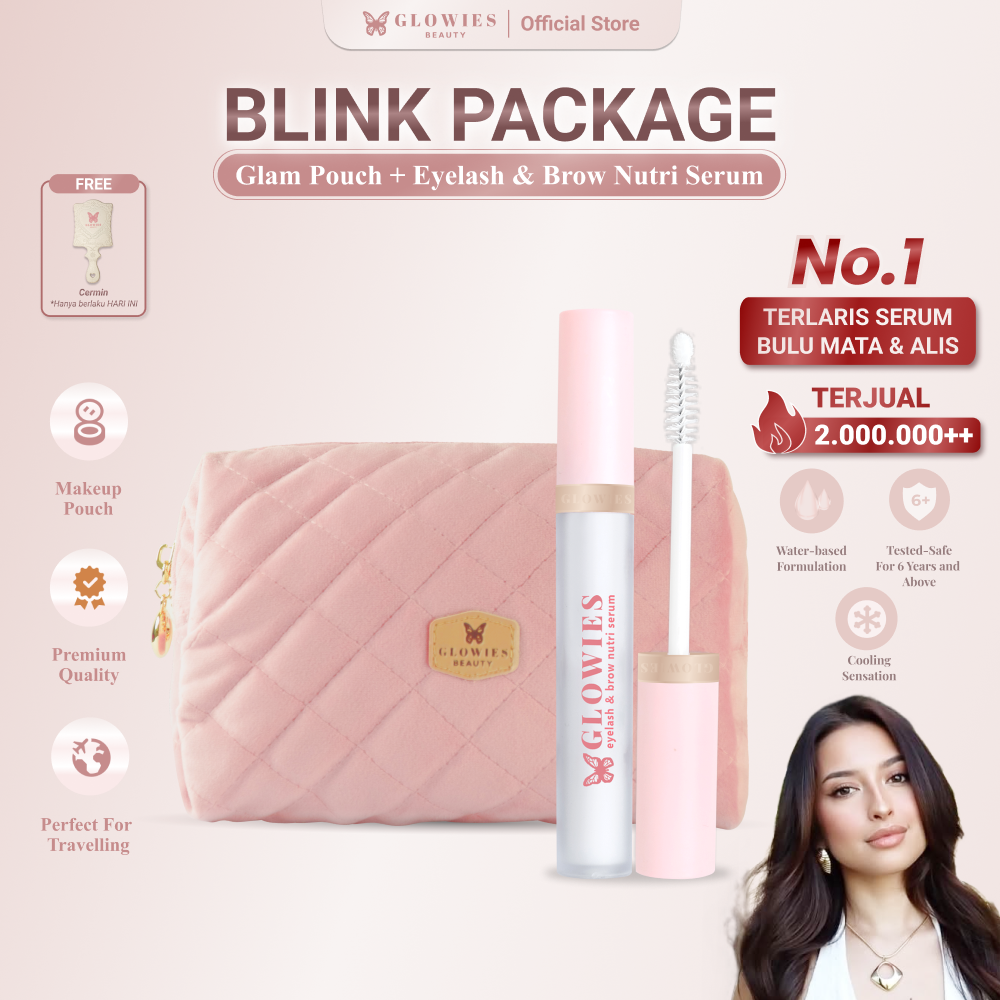 GLOWIES BEAUTY Blink Package Eyelaah & Brow Nutri Serum Bulu Mata & Alis 4ml Glam Pouch Eksklusif Perawatan Harian Praktis Lentik Natural & Stylish On-the-Go