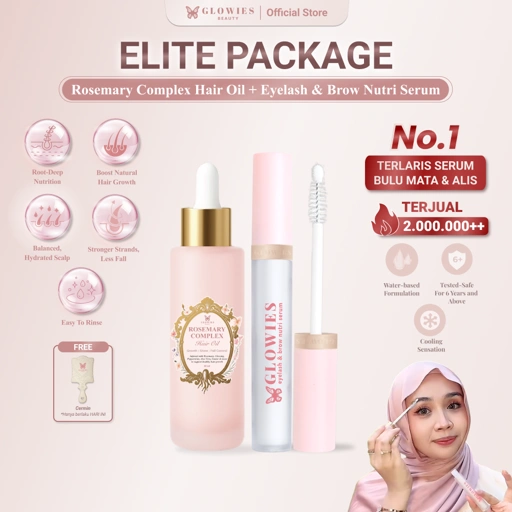 Glowies Beauty Elite Package Rosemary Complex Hair Oil + Serum Penumbuh Bulu Mata Eyelash & Brow Nutri Serum Paket Lengkap Penumbuh Rambut & Bulu Mata Alami membantu Menguatkan Akar Rambut Menebalkan Alis & Bulu Mata Aman untuk Kulit Kepala