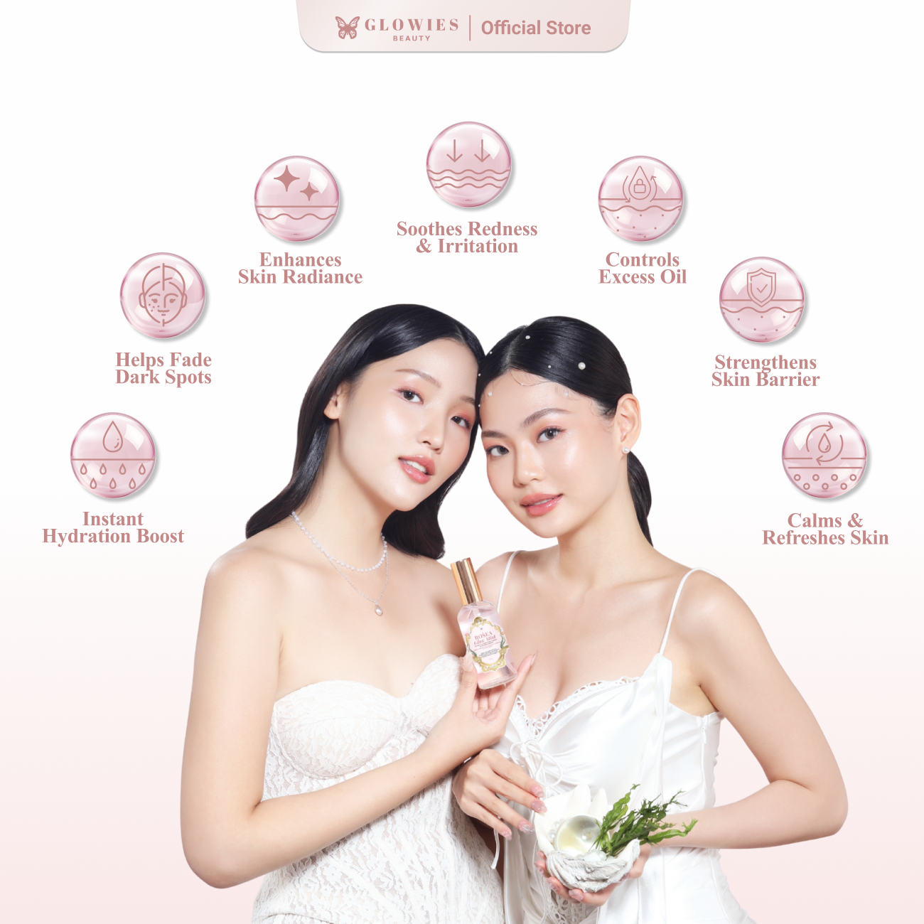 GLOWIES BEAUTY Shining Package Roséa Glow Mist & Moisturizer Glowies Beauty 80 ml Face Mist Pearl Extract with Korean Technology & Sea Kelp Infusion Rose extract Niacinamade Tranexamic Acid Face Mist 100ml