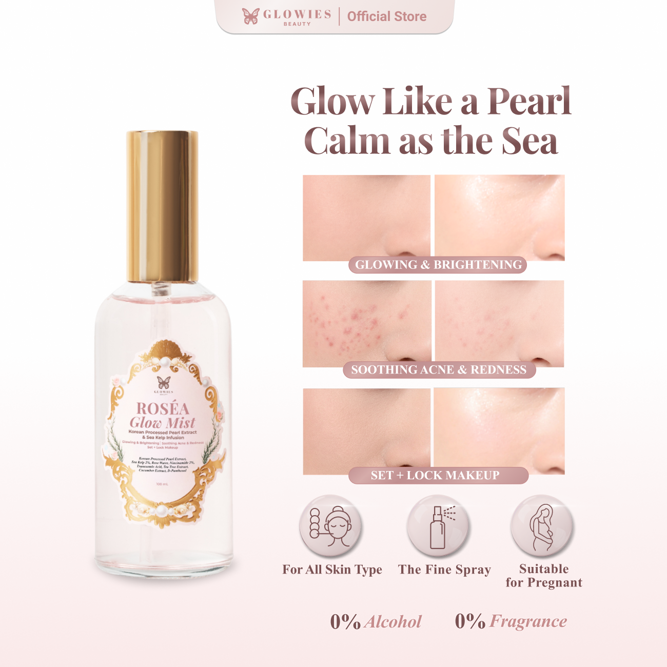 [2 PCS] Glow Mist Glowies Niacinamide RoSéa Glow Mist Get 2 Pcs Face Mist with Korean Technology & Sea Kelp Infusion Rose extract Niacinamade Tranexamic Acid Face Mist 100ml