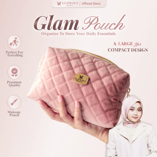 GLOWIES BEAUTY Glam Pouch Tas Makeup Travel Pouch Quilted Makeup Skincare Organizer Pink Dimension 19 x 5 x 12 cm