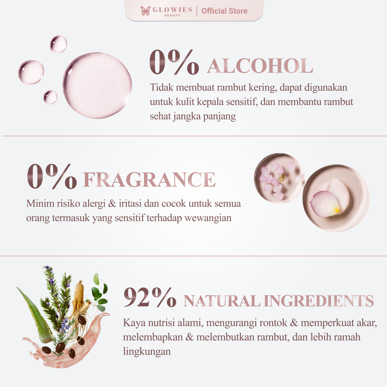 Glowies Beauty Exclusive Package Rosemary Complex Hair Oil + Serum Bulu Mata & Alis + Dreamy Moisturizer Paket Perawatan Lengkap Rambut, Alis, Bulu Mata & Wajah Menumbuhkan Rambut, Melembapkan Kulit & Bikin Glowing Alami dari Ujung Rambut