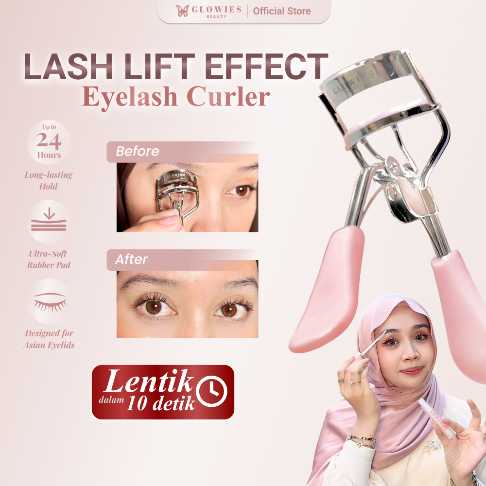 Glowies Beauty 2 in1 Pretty Package Glam Pouch Tas Makeup Dimension Penjepit Bulu Mata Melentikan Bulu Mata Glowies Lash Lift Effect Eyelash Curler Composition Stainless Stell