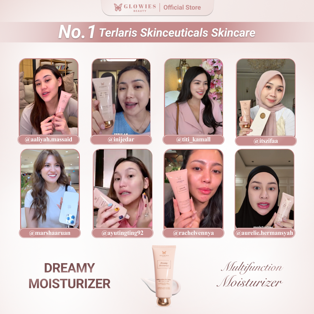Glowies Beauty Dreamy Moisturizer 80ml 7% Azeclair Niacinimide Alpha Arbutin 5x Ceramide Pelembab wajah Formulasi Korea membantu Mencerahkan Menghilangkan jerawat PIE PIH Memperbaiki Skin Barrier dan Acne Repair Non Comedogenic Busui Friendly
