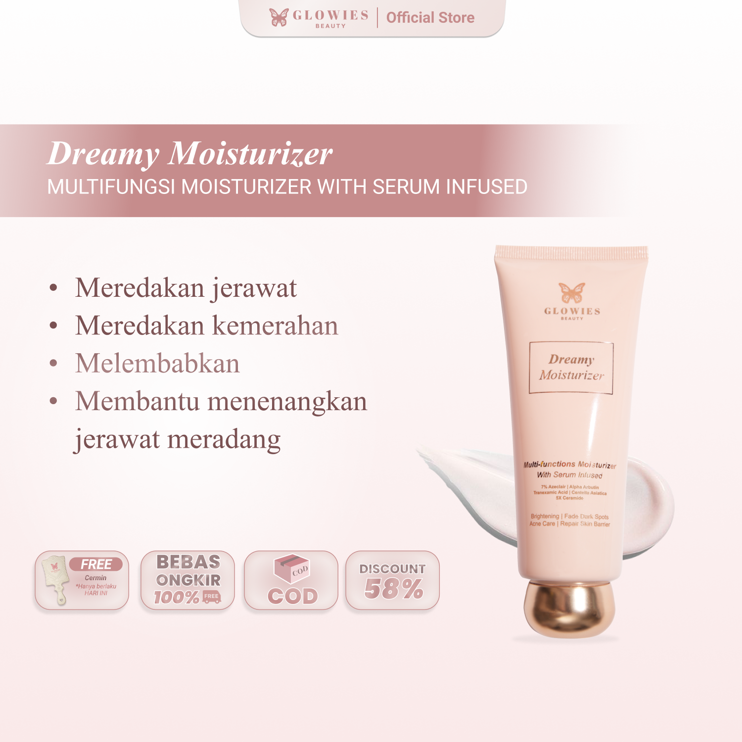 Glowies Beauty Adore Package Get Dreamy Moisturizer + Rosemary Complex Hair Oil Membantu Merawat Rambut Menumbuhkan Rambut & Merawat Kulit Wajah Melembapkan Kulit Mengunci Kelembapan & Menjaga Barrier
