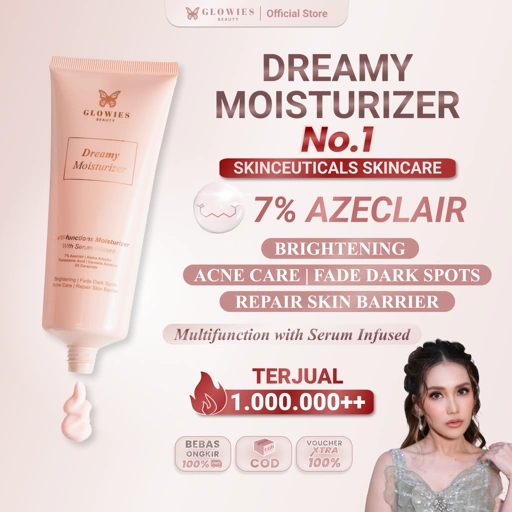 Glowies Beauty Dreamy Moisturizer 80ml 7% Azeclair Niacinimide Alpha Arbutin 5x Ceramide Pelembab wajah Formulasi Korea membantu Mencerahkan Menghilangkan jerawat PIE PIH Memperbaiki Skin Barrier dan Acne Repair Non Comedogenic Busui Friendly