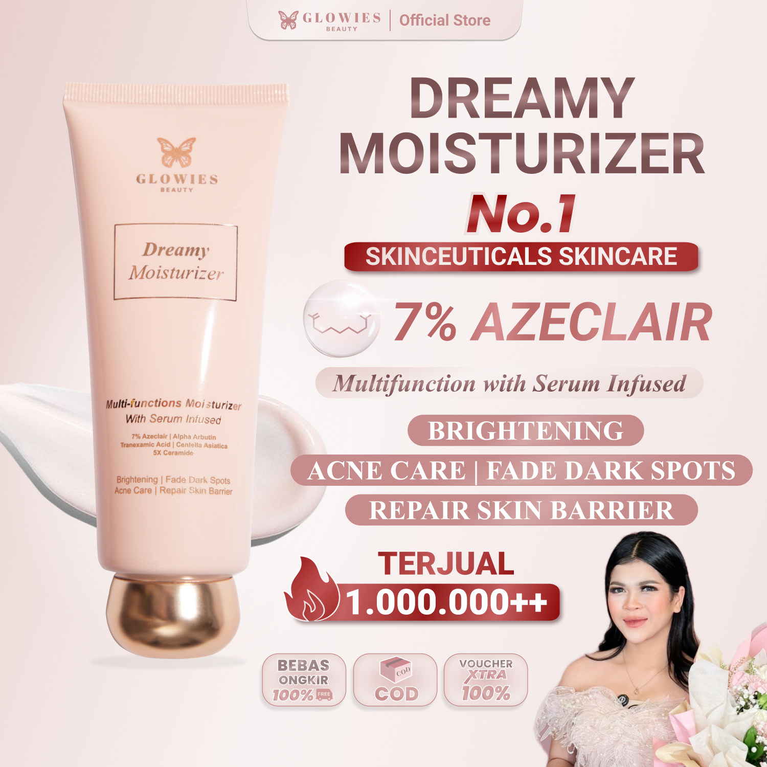 [Dr. Incognito Approved] Glowies Dreamy Moisturizer 80ml Formulasi Korea 7% Azeclair 6% Niacinimide Alpha Arbutin 5x Ceramide Pelembab wajah Busui Friendly membantu Mencerahkan Meratakan Menghilangkan jerawat PIE PIH Memperbaiki Skin Barrier