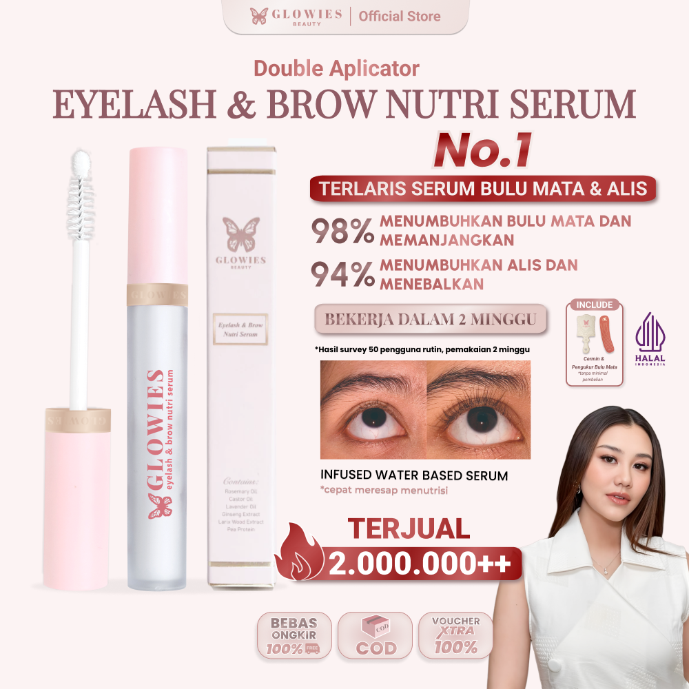 Glowies Serum Bulu Mata Serum Bulu Mata dan Alis Serum Pemanjang Alis dan Bulu Mata 4 ml Water Based Serum tidak perih dimata Bumil Busui Aman