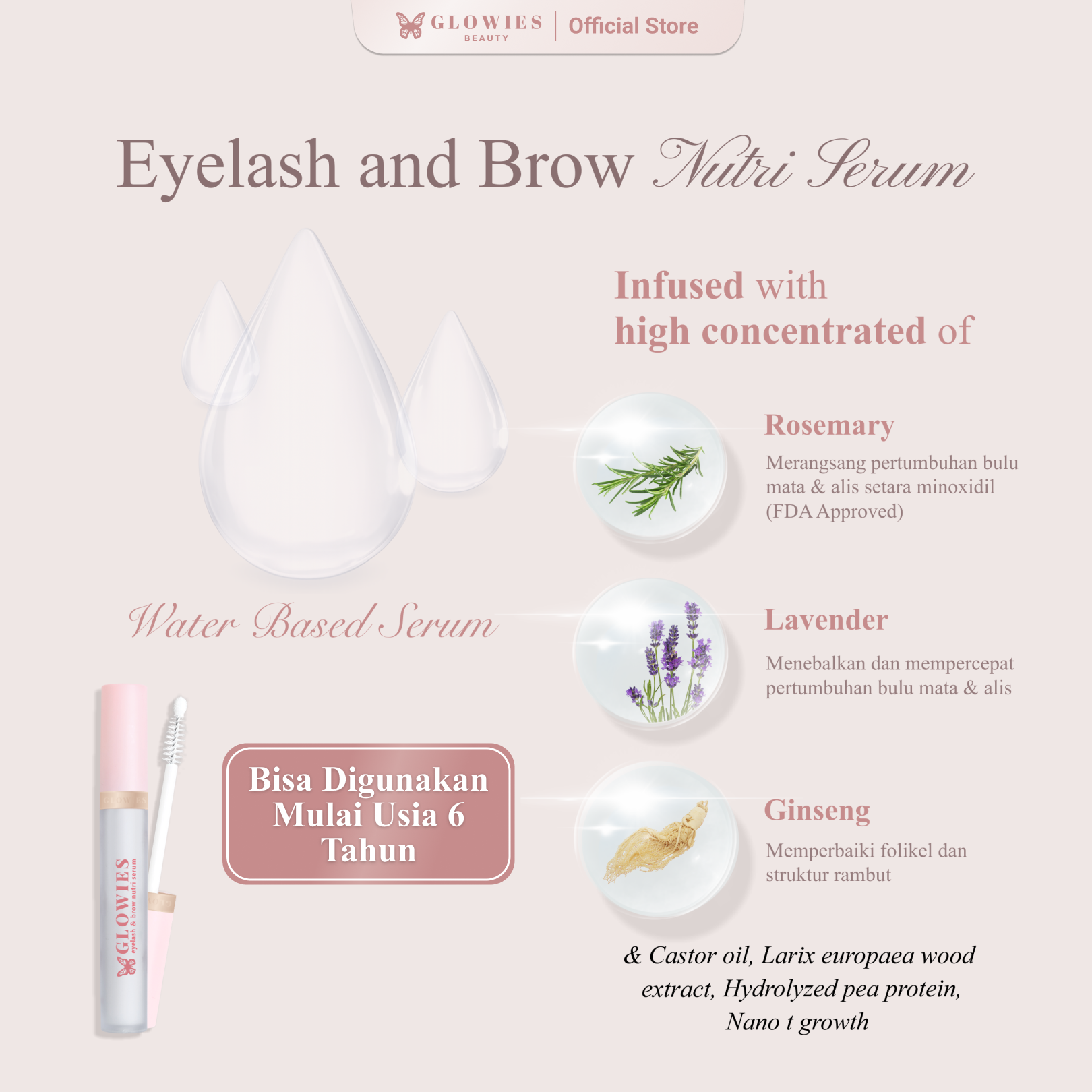 Glowies Serum Bulu Mata Serum Bulu Mata dan Alis Serum Pemanjang Alis dan Bulu Mata 4 ml Water Based Serum tidak perih dimata Bumil Busui Aman