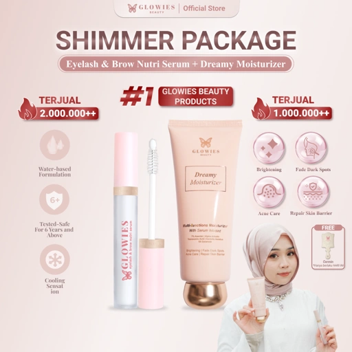 Glowies Beauty Shimmer Package 2in1 Dreamy Moisturizer Pelembab 80ml & Serum Bulu Mata dan Alis 4 ml Water Based Serum Moisturizer Membantu Mencerahkan Melembabkan Memudarkan PIE PIH & Serum Bulu Mata dan Alis Memanjangkan Bulu Mata dan Alis