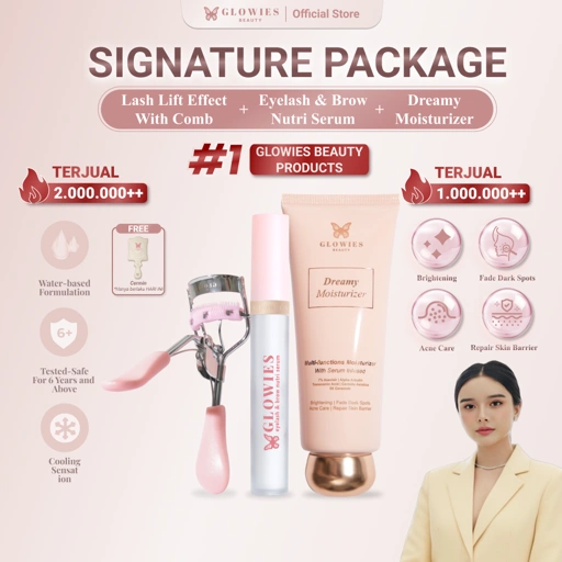 GLOWIES BEAUTY Signature Package Glowies Dreamy Moisturizer 80 ml Glowies Eyelash & Brow Nutri Serum 4 ml Glowies Lash Lift Effect Composition Stainless Stell