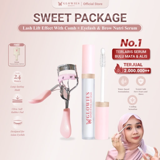 Glowies Beauty 2pcs Sweet Package Paket Serum Bulu Mata & Penjepit Bulu Mata sisir ampuh Memanjangan Bulu Mata dan Alis