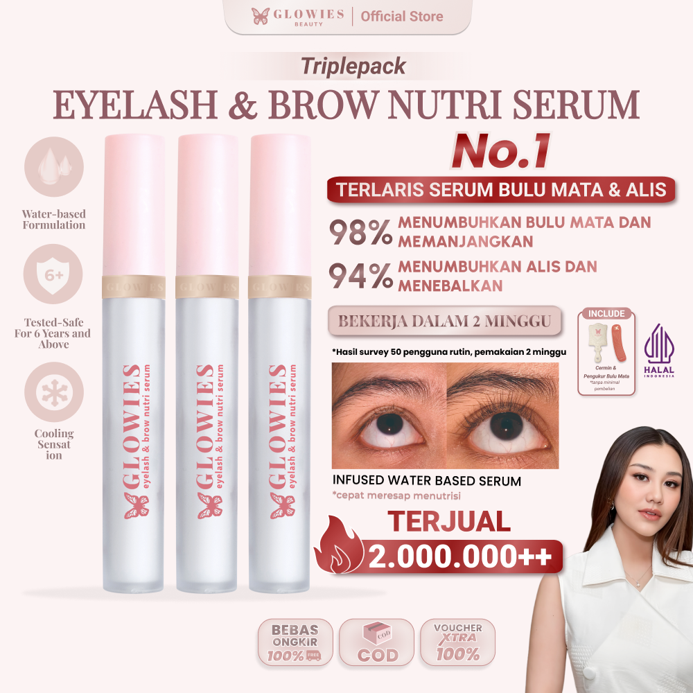 [3 PCS] Eyelash Serum Glowies 4ml  Serum Bulu Mata dan Alis Eyelash 4 ml Water Based Serum Menumbuhkan Bulu Mata Memanjangkan dan Merawat Bulu Mata & Alis