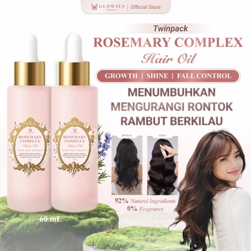 [2 PCS] Hair Oil Anti Rontok Glowies Rosemary Complex Hair Oil Get 2 pcs Paket Hemat Penumbuh Rambut Alami Atasi Rambut Rontok Kering & Rapuh Hair Growth Oil dengan Rosemary Ginseng Castor Aloe Vera Natural Ingredients