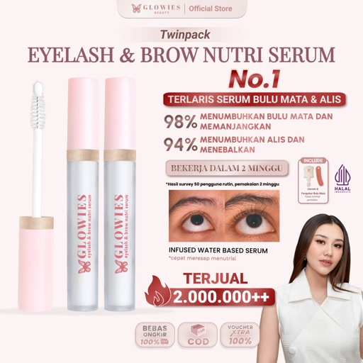 [2 PCS] Serum Bulu Mata dan Alis Glowies Eyelash & Brow Nutri Serum 4 ml Water Based Serum get 2 pcs Serum Penumbuh Bulu Mata dan Alis