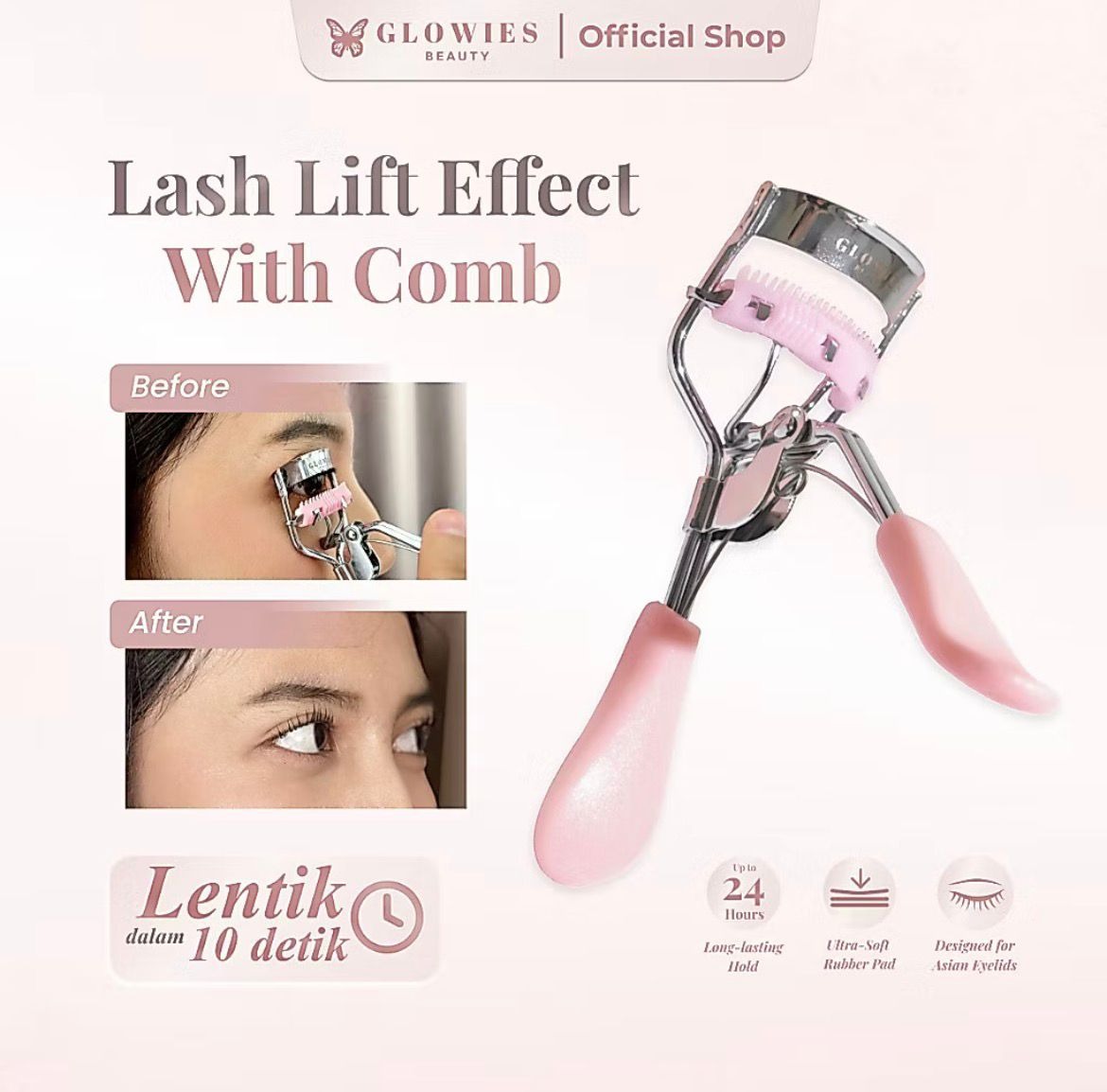Glowies Beauty 2pcs Sweet Package Paket Serum Bulu Mata & Penjepit Bulu Mata sisir ampuh Memanjangan Bulu Mata dan Alis