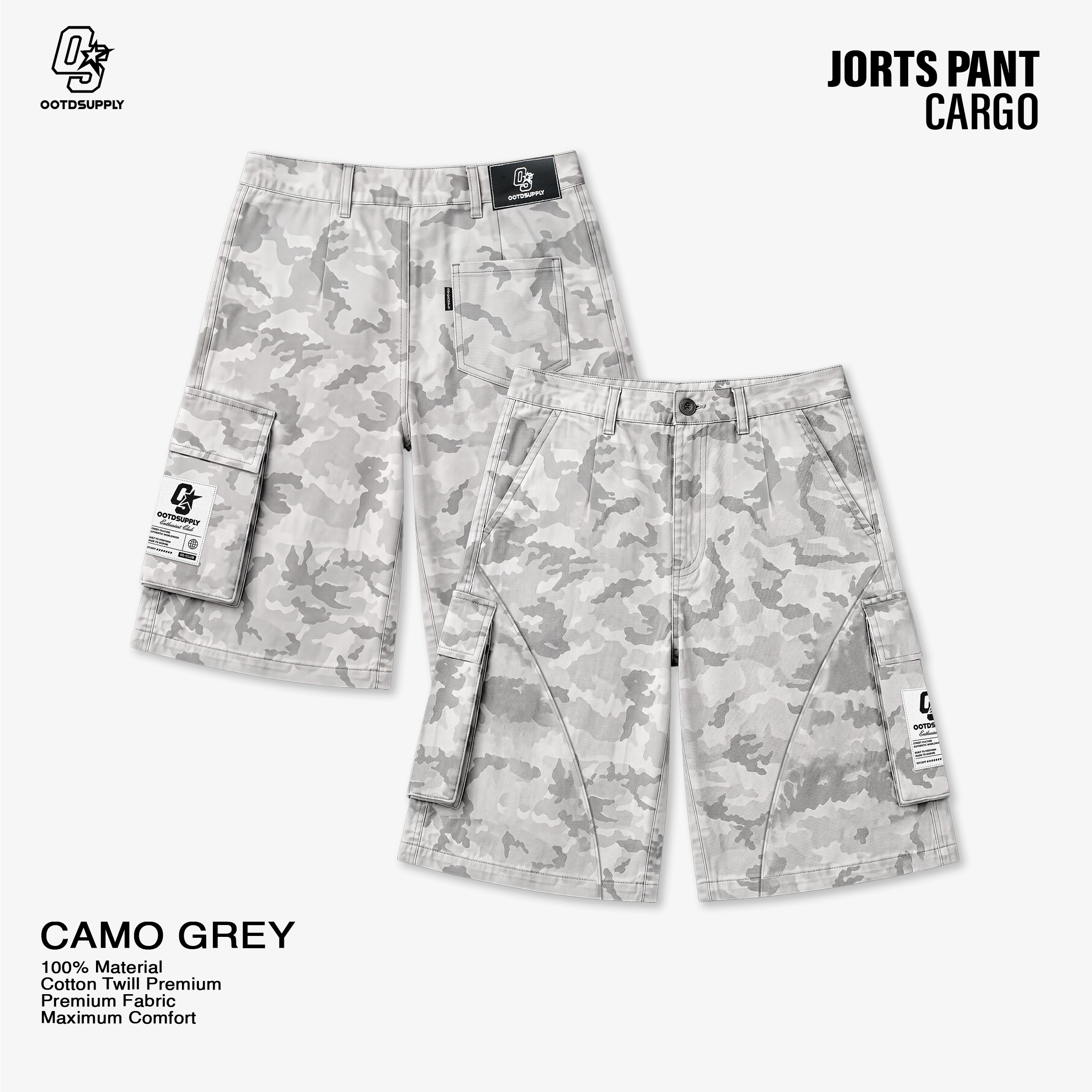 OOTDSUPPLY Jorts Pant Cargo Camo Green Basic | Shortpants Camo | Cargo Loreng Sporty | OS-JPC-CMO-ABGRY