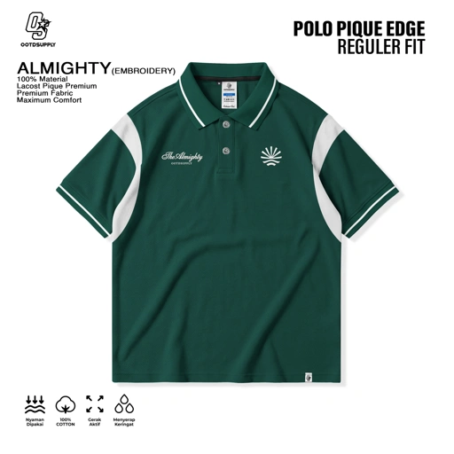 OOTDSUPPLY Polo Shirt Pique Edge Almighty Embroidery Dark Army l Polo Pique | Kemeja Unisex Kerah Polo Lacost I OS-PSPQ-RGB-EDGE-03E