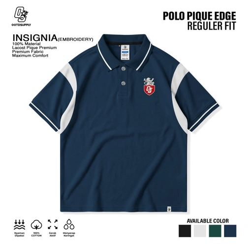 OOTDSUPPLY Polo Shirt Pique Edge Insignia Embroidery l Polo Pique | Kemeja Unisex Kerah Polo Lacost I OS-PSPQ-RGB-EDGE-06E