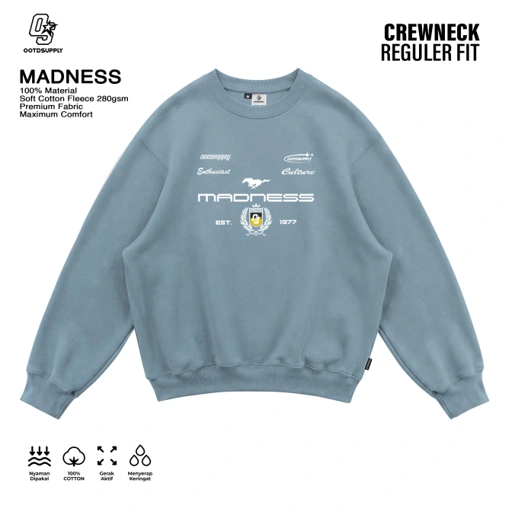 OOTDSUPPLY Crewneck Madness Light Grey | Sweater Pria & Wanita | Cotton Fleece Unisex | OS-CN125-LGRY