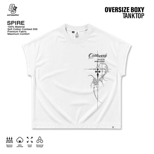 OOTDSUPPLY Oversize Boxy Tanktop Spire White | Sleeveles Boxy Tee | Singlet Unisex 20s | OS-OVZ-BX-TNK-003