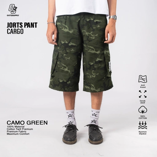OOTDSUPPLY Jorts Pant Cargo Camo Green Basic | Shortpants Camo | Cargo Loreng Sporty | OS-JPC-CMO-AMY