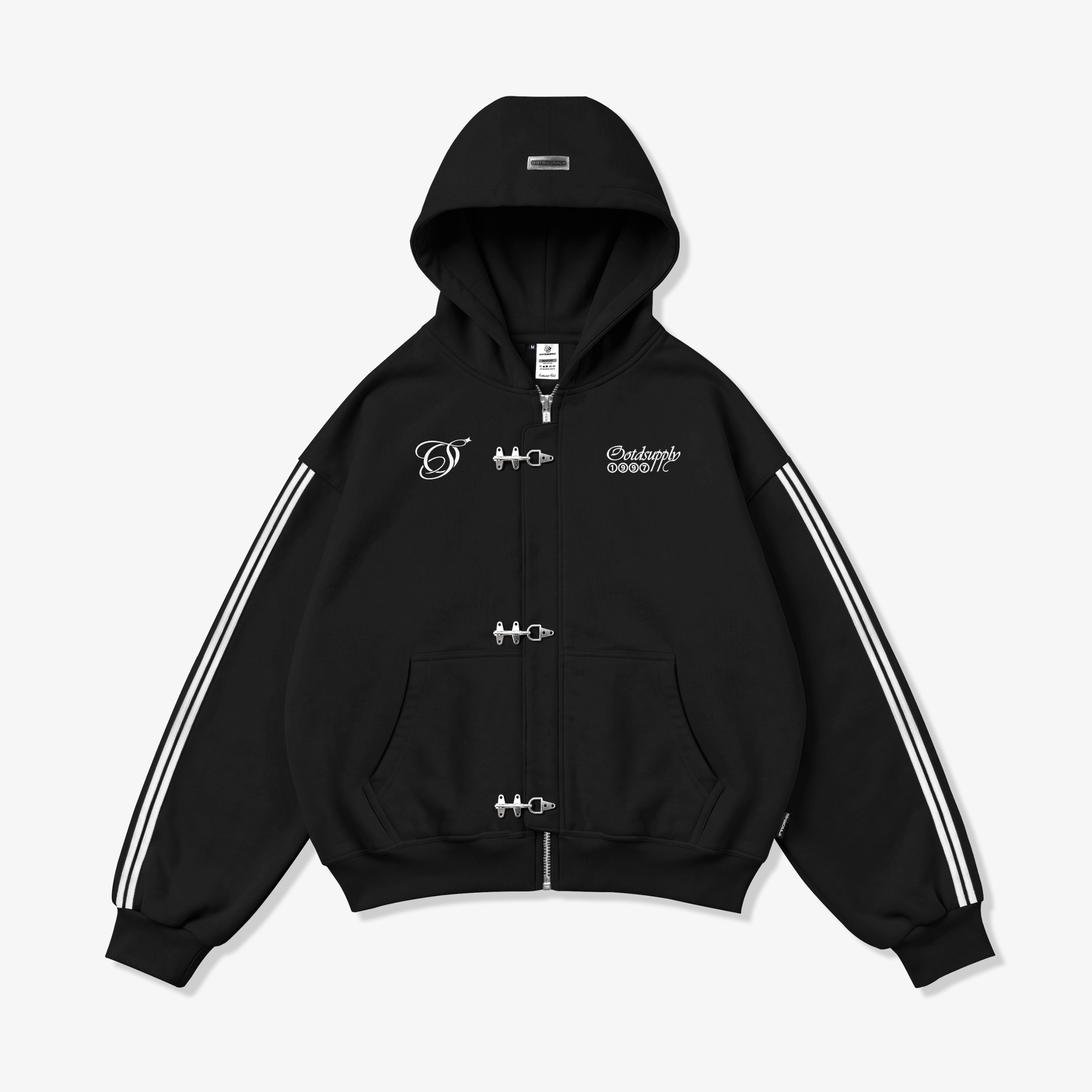 OOTDSUPPLY Hoodie Boxy Zipper Fireman Clasp Stellar Black | Jaket Boxyfit Streetwear Unisex | OS-HDBX-FRMN-BLK-003