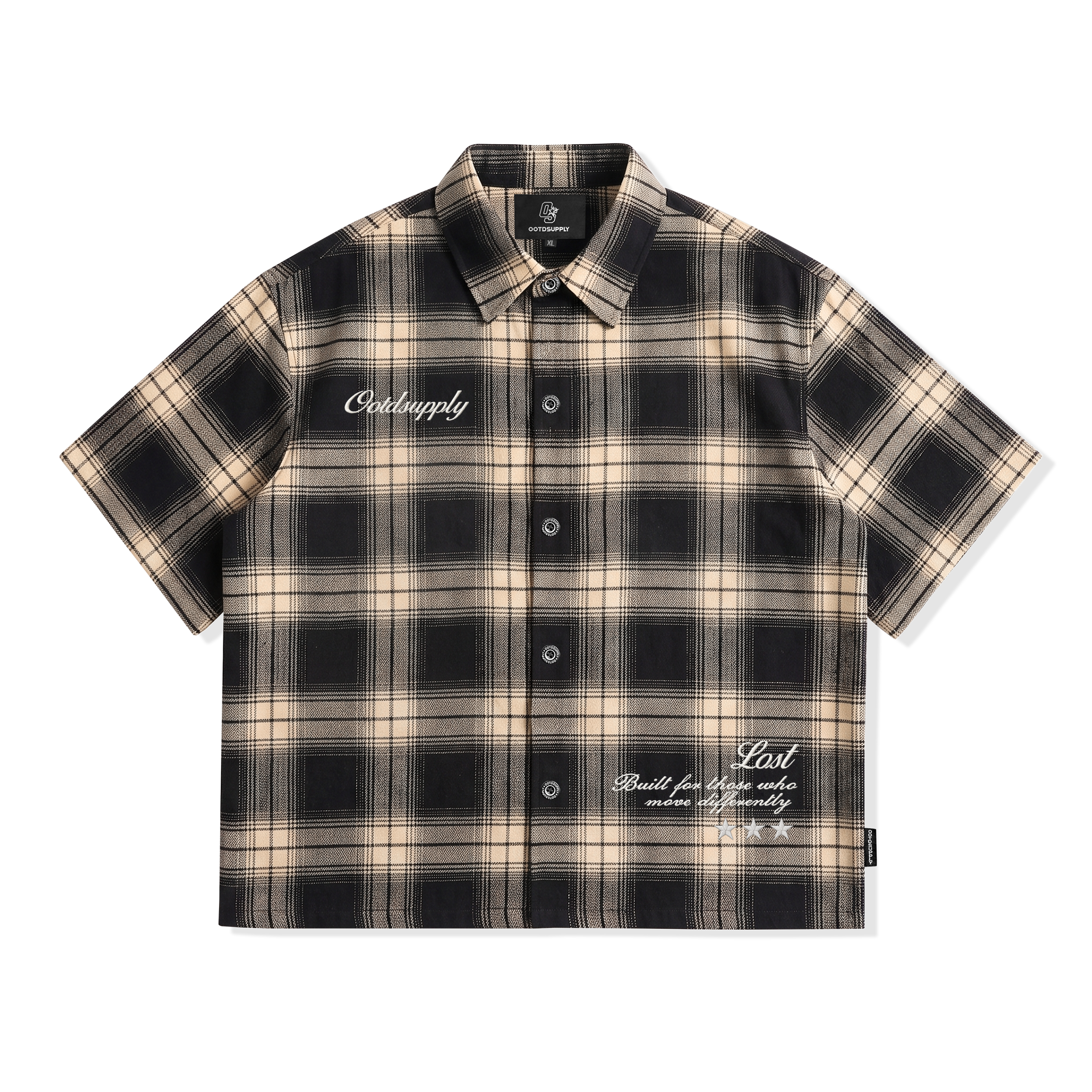 OOTDSUPPLY Kemeja Flannel Loser Embroidery Boxy Oversize | Workshirt Flannel Lengan Pendek Pria Wanita | Casual Streetwear | OS-KMJFL01-02E