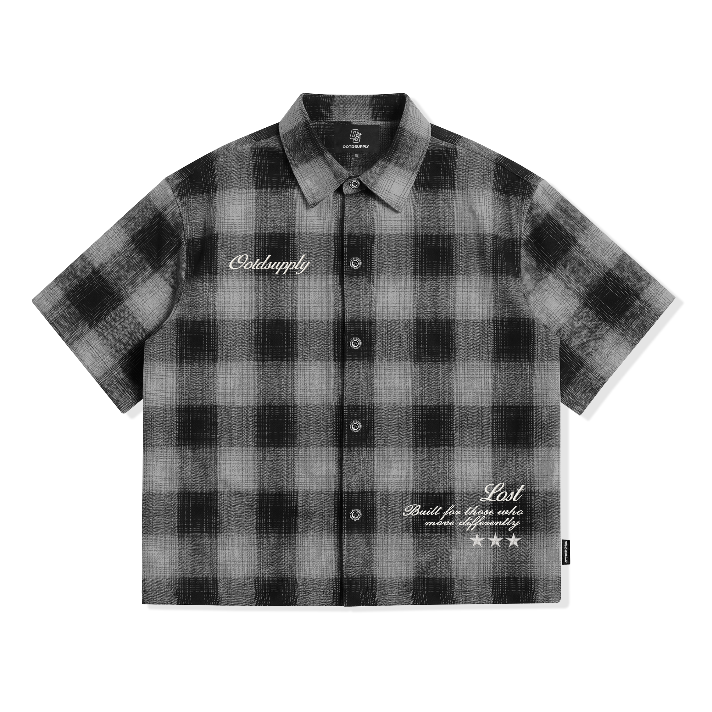 OOTDSUPPLY Kemeja Flannel Loser Embroidery Boxy Oversize | Workshirt Flannel Lengan Pendek Pria Wanita | Casual Streetwear | OS-KMJFL01-02E