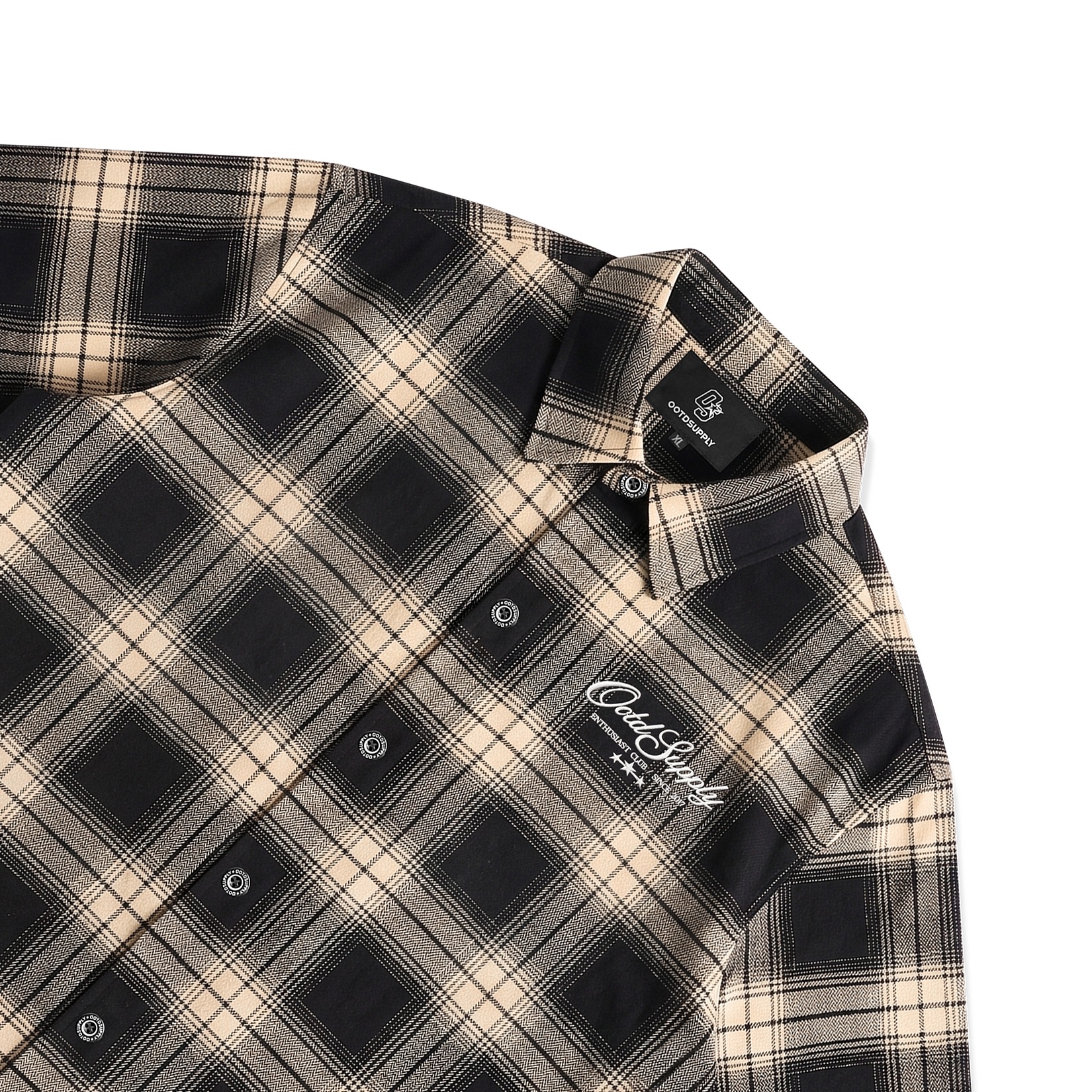 OOTDSUPPLY Kemeja Flannel Tripple Star Embroidery Boxy Oversize | Workshirt Flannel Lengan Pendek Pria Wanita | Casual Streetwear | OS-KMJFL01-01E