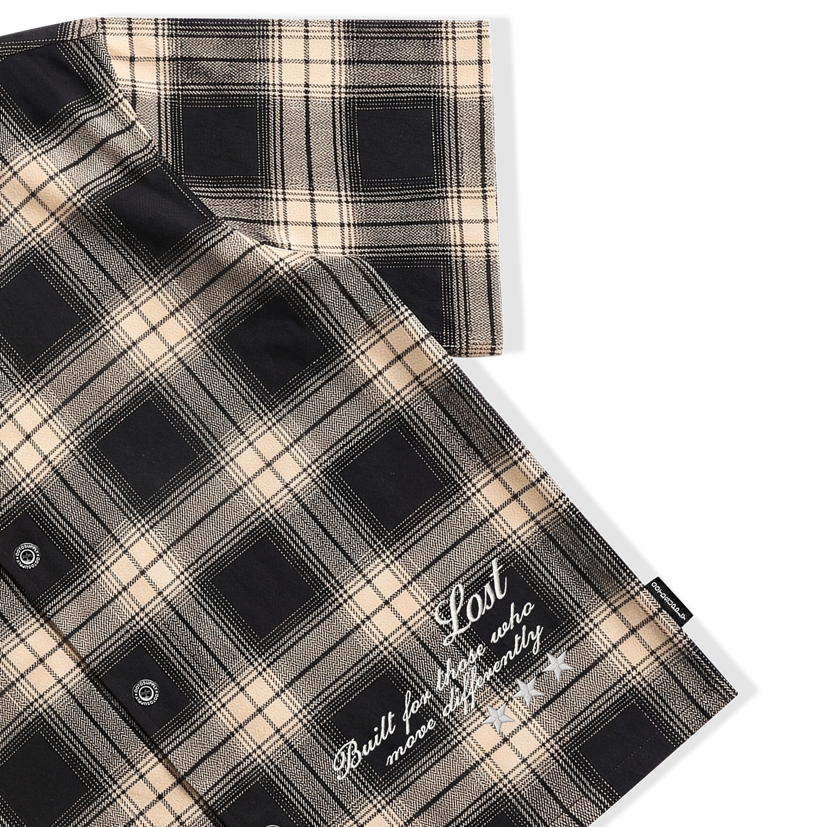 OOTDSUPPLY Kemeja Flannel Loser Embroidery Boxy Oversize | Workshirt Flannel Lengan Pendek Pria Wanita | Casual Streetwear | OS-KMJFL01-02E