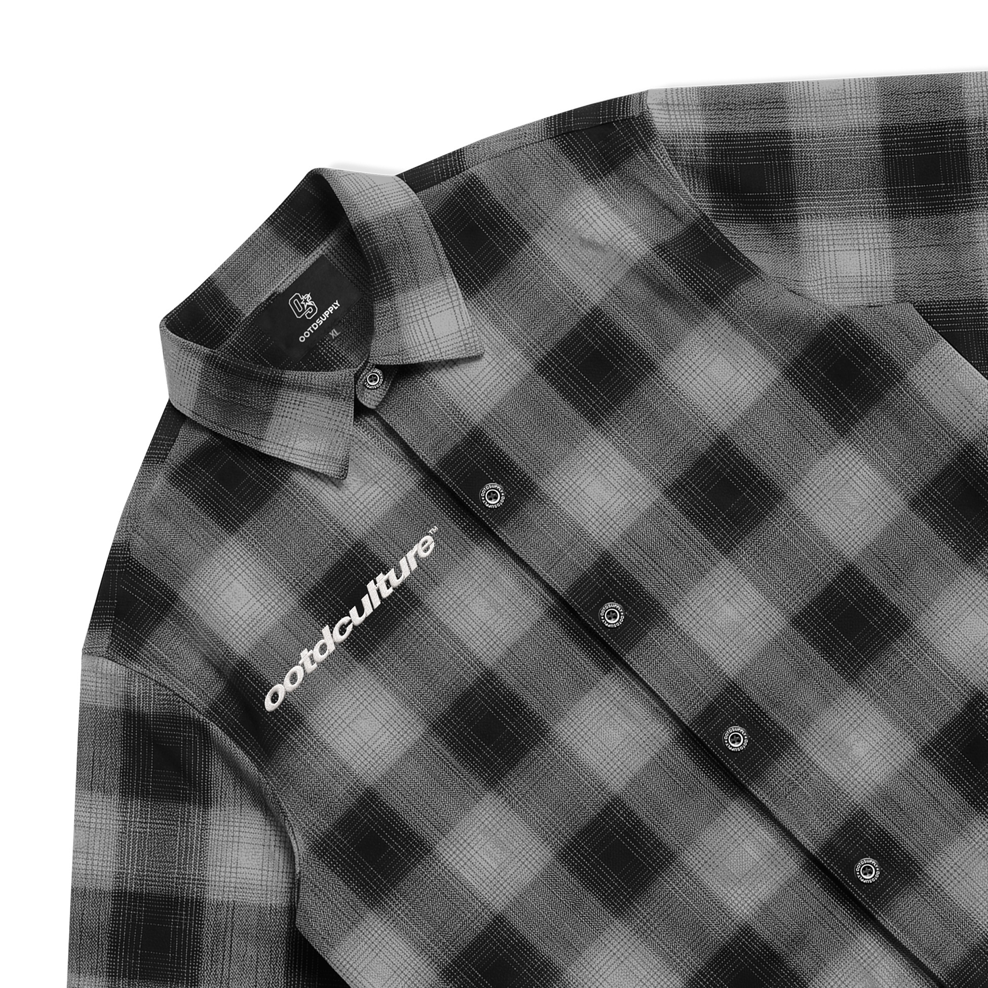 OOTDSUPPLY Kemeja Flannel Steez Embroidery Boxy Oversize | Workshirt Flannel Lengan Pendek Pria Wanita | Casual Streetwear | OS-KMJFL02-03E