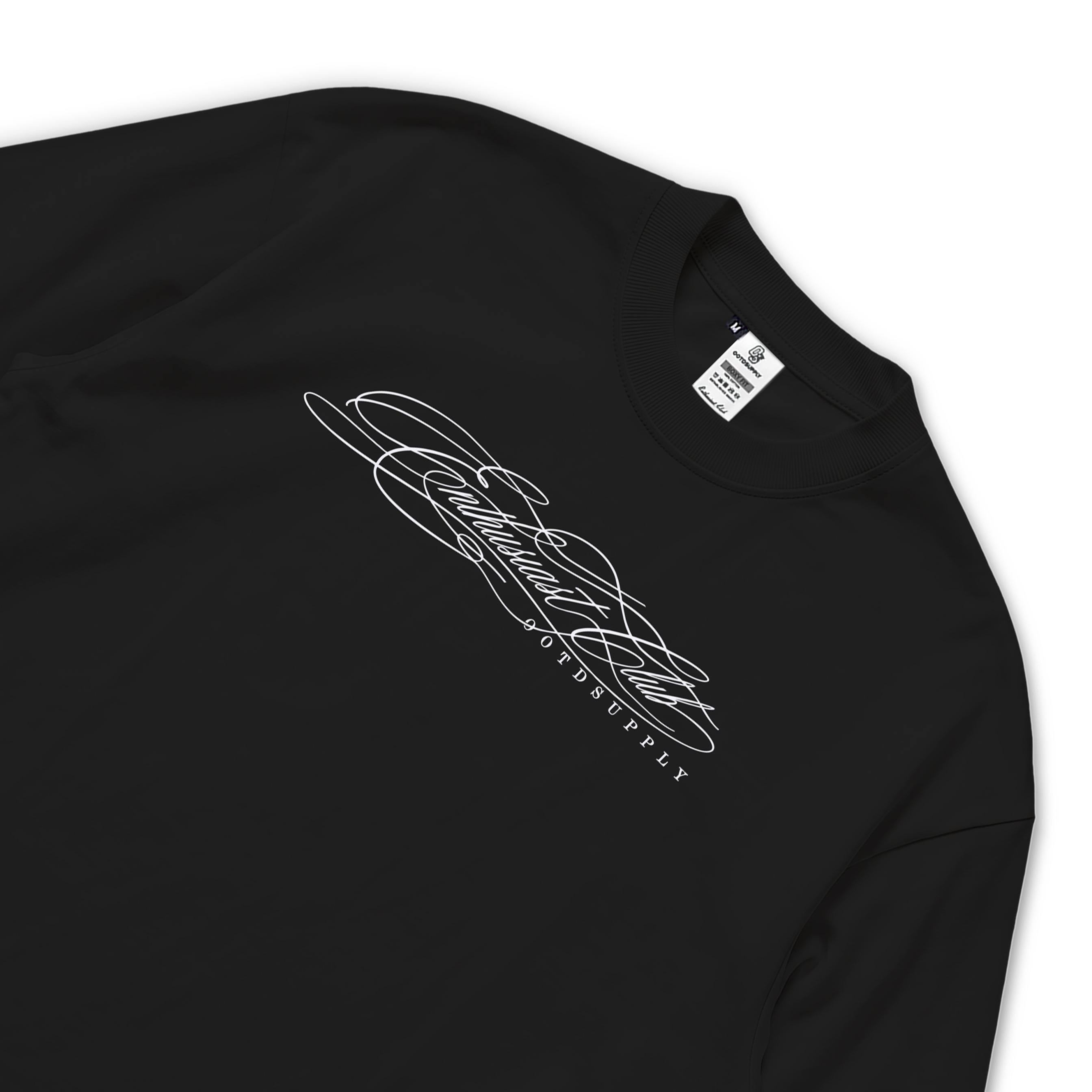 OOTDSUPPLY Longsleeve Boxy Combi Waffle Cursive Black White | Kaos Oversize Lengan Panjang Pria Wanita | Streetwear Unisex | OS-DS-BX-WFL-BW-002